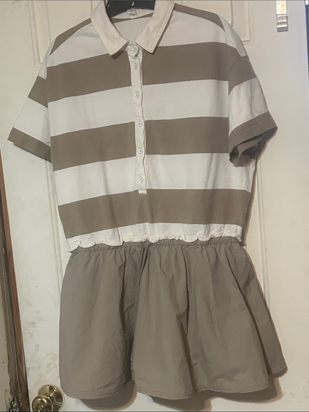 Anthropology Striped Polo Casual Dress in Beige and White with shorts underneath
